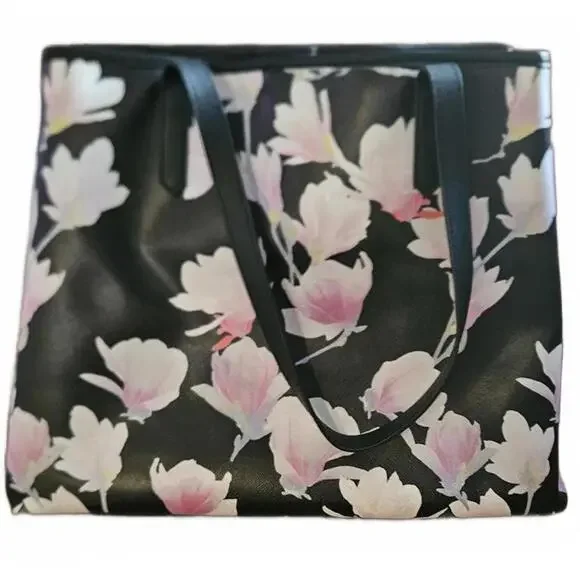 Stella & Max Tulip Tree Black Floral Print Large Leather Tote Hand Bag‎ - Picture 3 of 8